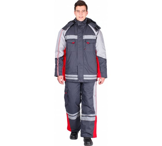 Зимний костюм Факел темно-серый/красный, р.64-66, рост 170-176 54157000.015 1