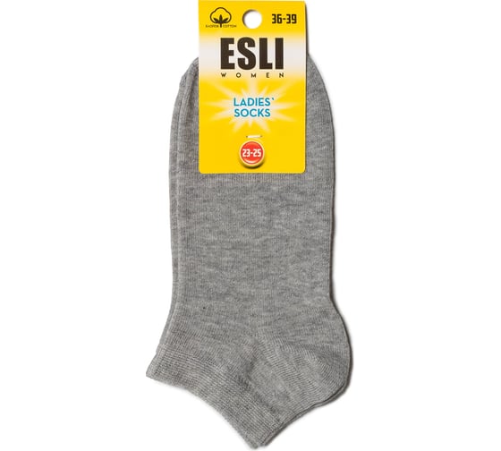 Хлопковые женские носки ESLI 19с-149спе, короткие, р. 23-25, 000 серый 1001321180030016000