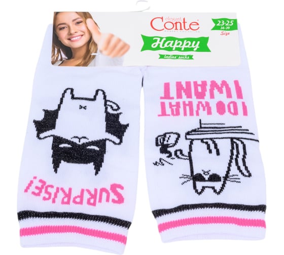 Женские хлопковые носки Conte elegan t happy 18с-227сп, р.23-25, 357 белый 1001320870030015357