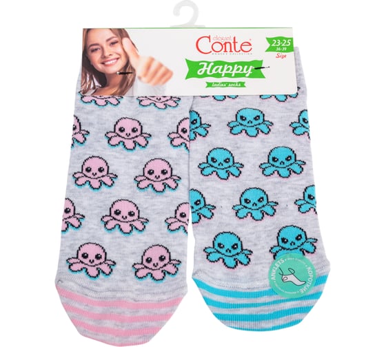 Женские хлопковые носки Conte elegan t happy 17с-21сп, р.23-25, 388 серо-бирюзовый 1001320560030174388 1