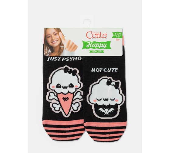 Хлопковые женские носки Conte elegan T HAPPY 19С-114СП, р.23-25, 358 черный 1001321120030012358