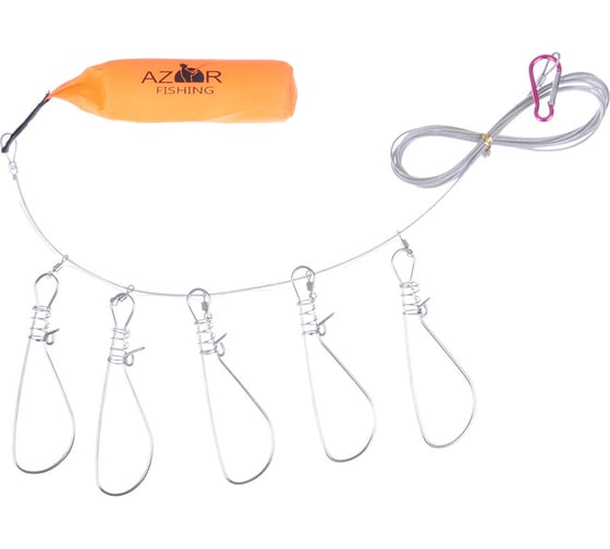 Кукан AZOR FISHING 3.5 м, 5 карабинов, поплавок, трос металл, ПВХ сумка 148-060