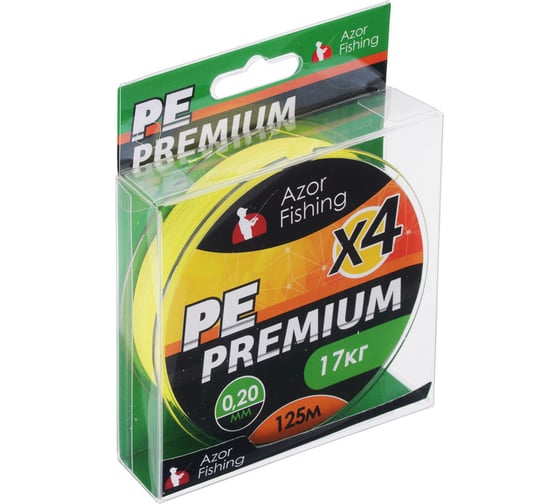 Плетеная леска AZOR FISHING PE Премиум, 4 нити, 125м, 0.20мм, 17кг, желтая 144-080