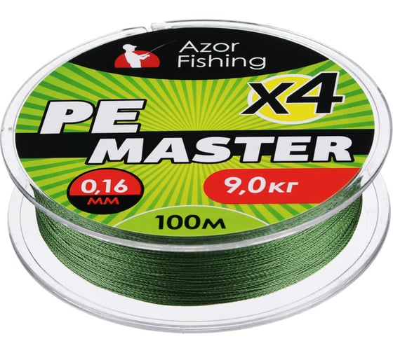 Плетеная леска AZOR FISHING PE Мастер, 100м, 0.16мм, 9кг, зеленая 144-060