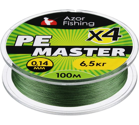 Плетеная леска AZOR FISHING PE Мастер, 100м, 0.14мм, 6.5кг, зеленая 144-022