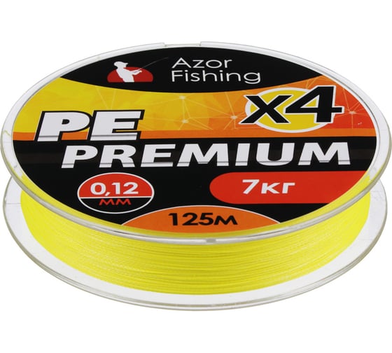Плетеная леска AZOR FISHING PE Премиум 4 нити, 125м, 0.12мм, 7.0кг, желтая 144-078