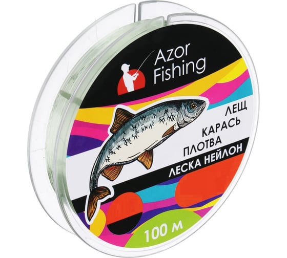 Леска AZOR FISHING Лещ, Карась, Плотва, нейлон, 100м, 0.18мм, 5.0кг, зеленая 144-006