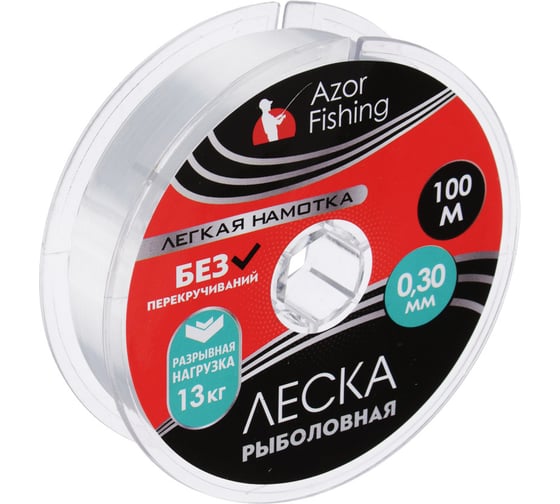 Леска AZOR FISHING Легкая намотка нейлон, 100м, 0.30мм, 13кг 144-058 1