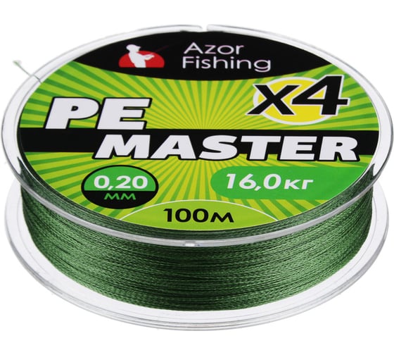 Плетеная леска AZOR FISHING , PE Мастер, 100м, 0.20мм, 16.0кг, зеленая 144-024