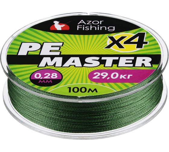 Плетеная леска AZOR FISHING , PE Мастер, 100м, 0.28мм, 29.0кг, зеленая 144-026