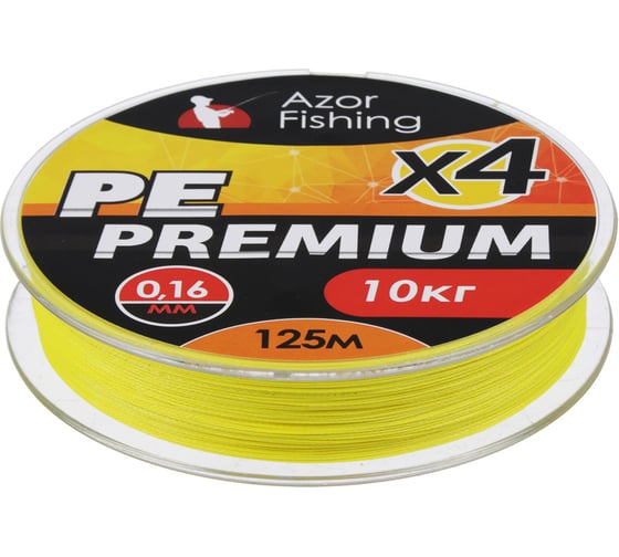 Плетеная леска AZOR FISHING, PE Премиум 4 нити, 125м, 0.16мм, 10.0кг, желтая 144-079