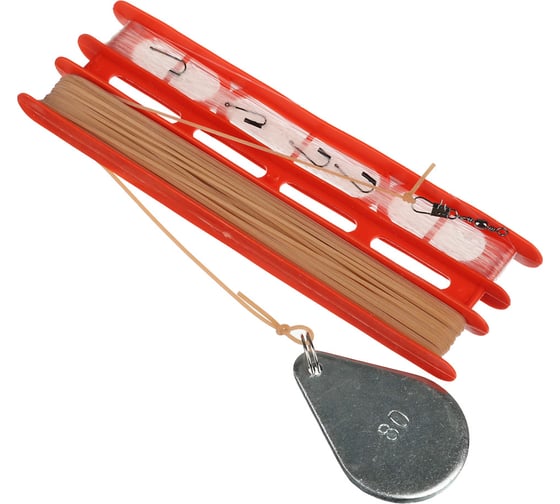 Донная оснащенная снасть AZOR FISHING 30 м/крючок, 5 шт/резинка, 10 м/груз, 80г/карабин 2 шт 338-081