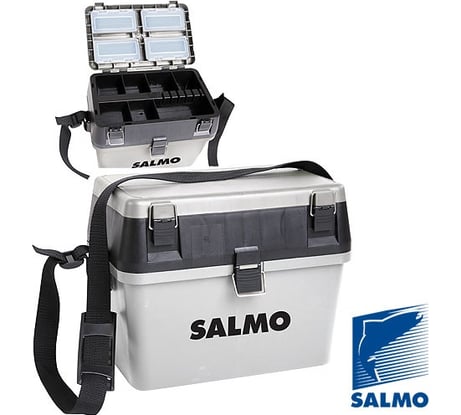 Пластмассовый рыболовный зимний ящик SALMO 2-х ярусный из 2-х частей, 38x24.5x29 см, серый 2070