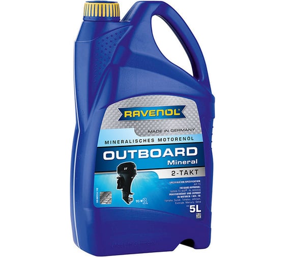 Моторное масло RAVENOL для 2Т лодочных моторов Outboard 2T Mineral, 5л new 1153200-005-01-999