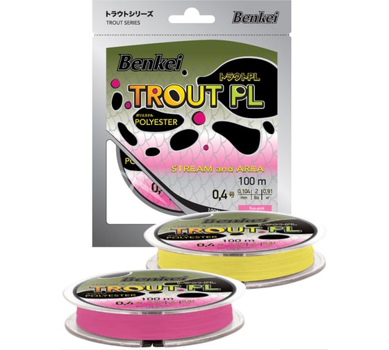 Леска Benkei Полиэстер Trout PL 100 м, розовый fluo 04 0.104 мм, 0.91 кг BTRPL100-FPI04 1