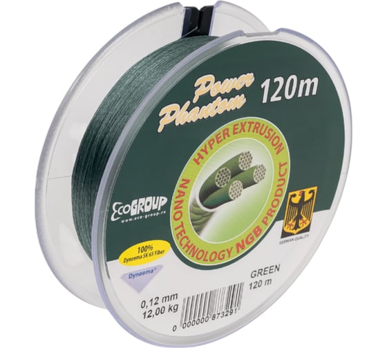 Шнур Power Phantom 4x, 120м, зеленый, 0,12мм, 12кг 2092205_012120