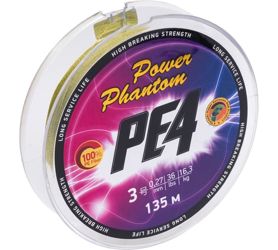 Шнур Power Phantom PE4, 135 м, зеленый, 3, 0.27 мм, 16,3кг PPPE4G13530