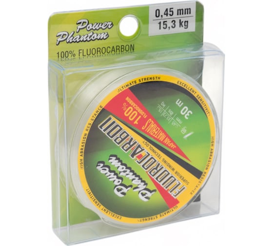 Леска Power Phantoм Fluorocarbon, 7,0 0.45мм, 15.3 кг, прозрачный, 30м PPF30045