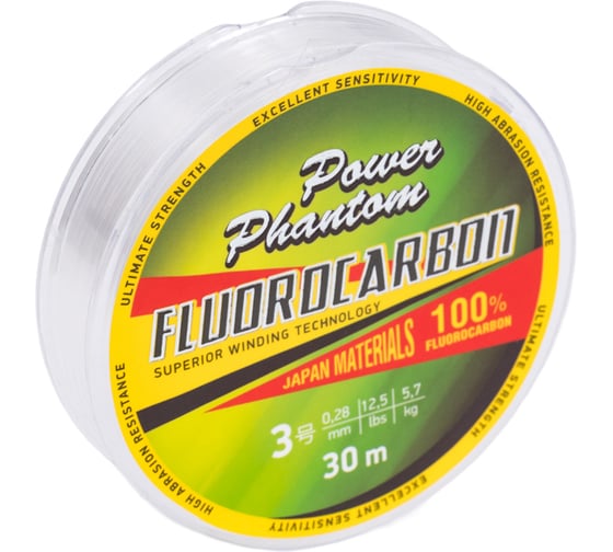 Леска Power Phantoм Fluorocarbon, 3,0 0.28мм, 5.7 кг, прозрачный, 30м PPF30028