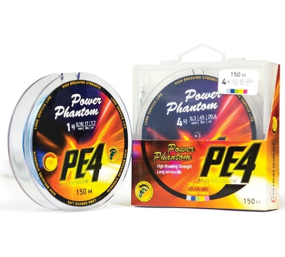 Шнур Power Phantom PE4, 150 м, 5 цветов 4, 0.3 мм, 20.4кг PPPE4M15040