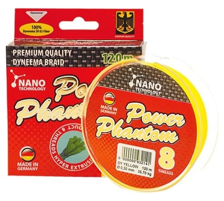 Шнур Power Phantom 8x, 120 м, желтый, 0.23 мм, 24,45кг 2093240023120