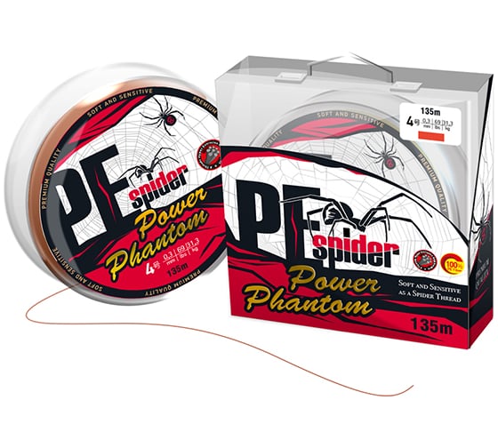 Шнур Power Phantom 8x, PE Spider, 135 м, оранжевый, 3, 0.28 мм, 25,4кг PPPESO13530