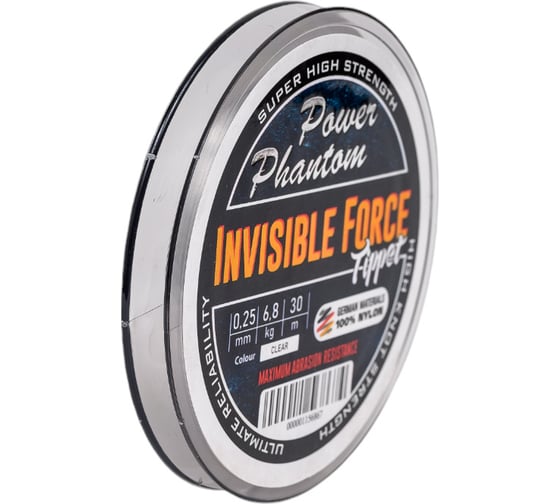 Леска Power Phantoм Invisible Force Tippet CLEAR 0.25мм, 6,8 кг, 30м PPIFTC30025