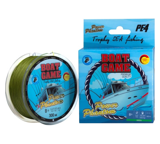 Шнур Power Phantom Boat, 300m, зеленый, 6, 0.41мм, 40.3кг PPBTG30060