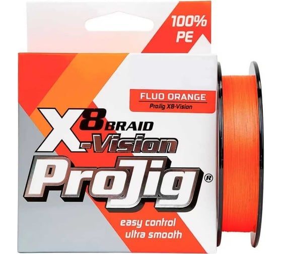 Плетеный шнур для рыбалки ProJig x8-Vision 0.24 мм, 18.0 кг, 100 м, оранжевый pkn00-00000233