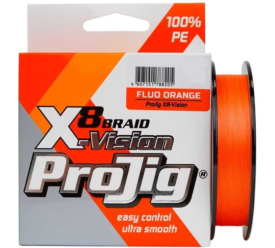 Плетеный шнур для рыбалки ProJig x8-Vision 0.10 мм, 6.5 кг, 100 м, оранжевый pkn00-00000227
