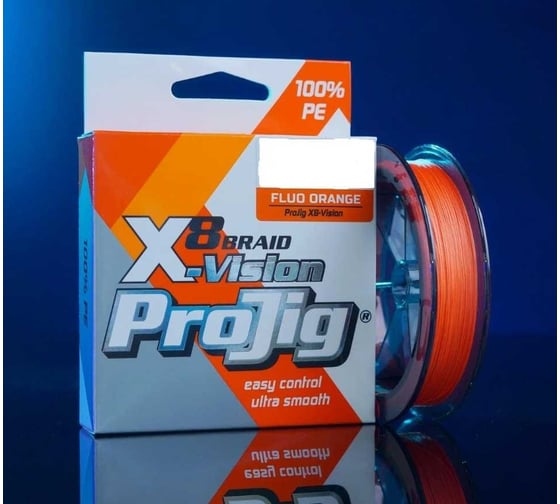 Плетеный шнур для рыбалки ProJig x8-Vision 0.10 мм, 6.5 кг, 100 м, оранжевый pkn00-00000227