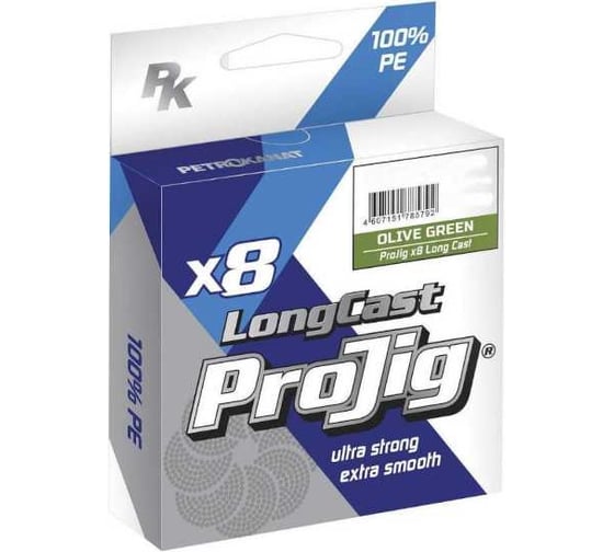 Плетеный шнур для рыбалки ProJig x8 Long Cast 0.20 мм, 16.0 кг, 100 м, хаки pkn11442