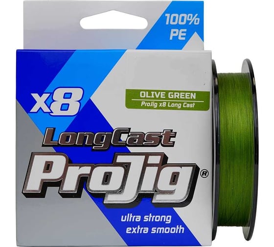 Плетеный шнур для рыбалки ProJig x8 Long Cast 0.20 мм, 16.0 кг, 100 м, хаки pkn11442