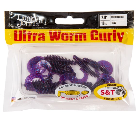 Съедобные искусственные слаги Lucky John LJ Pro Series ULTRAWORM CURLY 2.0in, 5 см, цвет S63, 9 шт 140198-S63