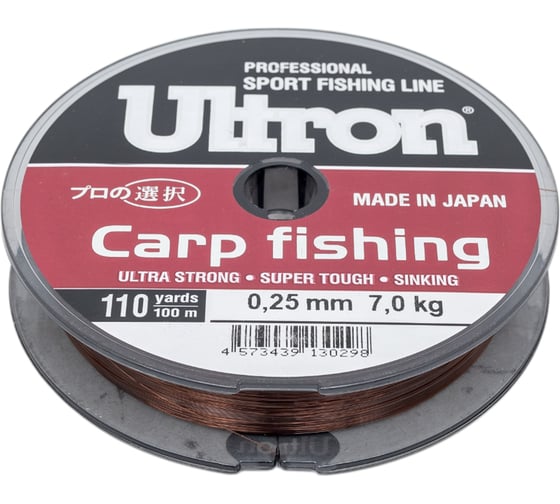 Монофильная леска для рыбалки Ultron carp fishing 0.25 мм, 7.0 кг, 100 м, коричневая pkn07740