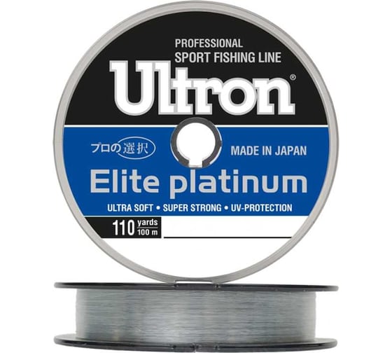 Монофильная леска для рыбалки Ultron elite platinum 0.18 мм, 4.0 кг, 30 м, серебряная pkn08330 1