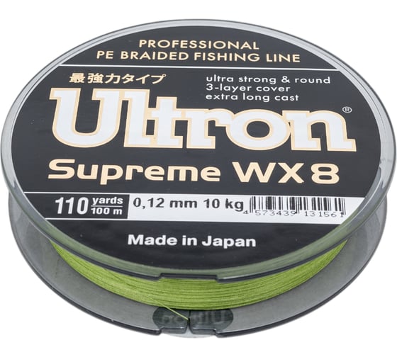 Плетеный шнур для рыбалки Ultron wx 8 supreme 0.12 мм, 10.0 кг, 100 м, хаки pkn07863