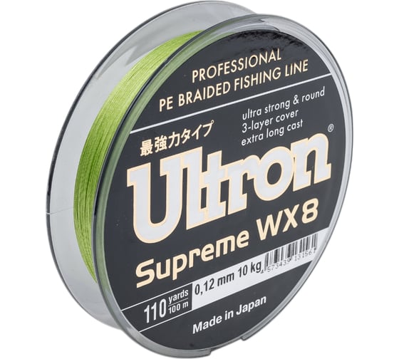 Плетеный шнур для рыбалки Ultron wx 8 supreme 0.12 мм, 10.0 кг, 100 м, хаки pkn07863