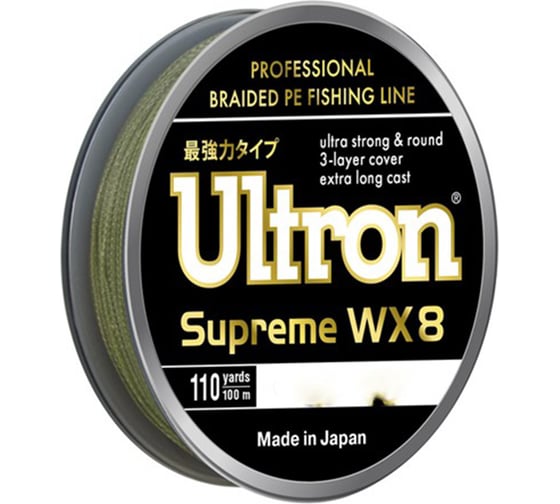 Плетеный шнур для рыбалки Ultron wx 8 supreme 0.35 мм, 35.0 кг, 300 м, хаки pkn08163