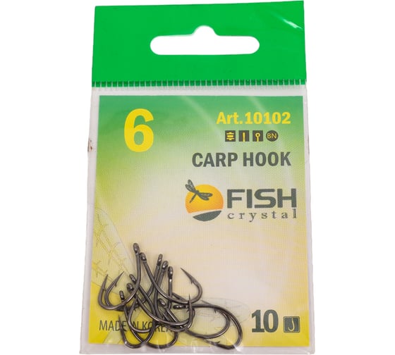 Крючок FISHCRYSTAL FS CARP HOOK №6, 10 шт 10102-06F