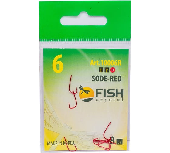Крючок FISHCRYSTAL FS SODE №6, RED, 8 шт 10006-R06F