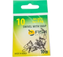 Вертлюжок с застежкой FISHCRYSTAL Square, №10, 8 кг, 10 шт 3011-10F