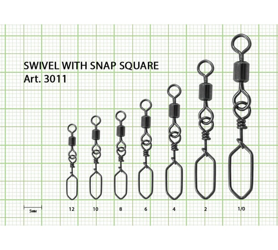 Вертлюжок с застежкой FISHCRYSTAL Square, №8, 10 кг, 10 шт 3011-08F