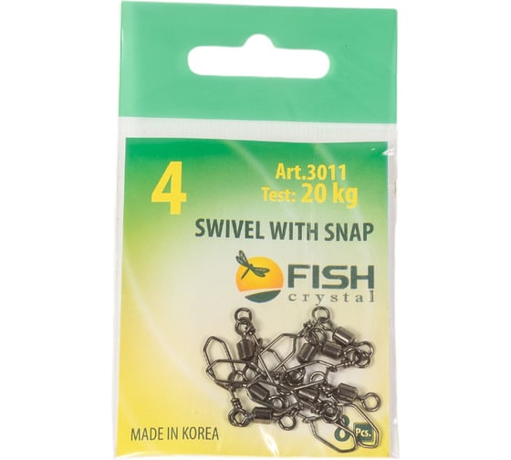 Вертлюжок с застежкой FISHCRYSTAL Square, №4, 20 кг, 8 шт 3011-04F 1