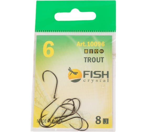 Крючок FISHCRYSTAL FS TROUT с большим ухом, №6, 8 шт 10096-06F 1