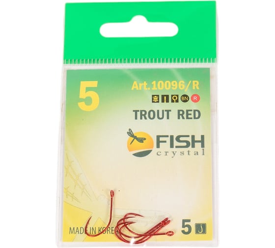 Крючок FISHCRYSTAL FS TROUT с большим ухом, №5, red, 5 шт 10096R-05F 1