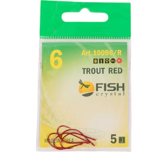 Крючок FISHCRYSTAL FS TROUT с большим ухом, №6, red, 5 шт 10096R-06F 1