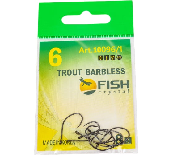 Крючок FISHCRYSTAL FS TROUT с большим ухом, без бородки, №6, 8 шт 10096/1-06F 1