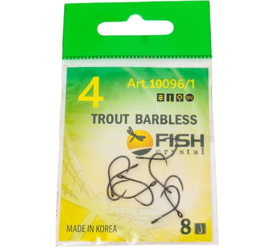 Крючок FISHCRYSTAL FS TROUT с большим ухом, без бородки, №4, 8 шт 10096/1-04F 1