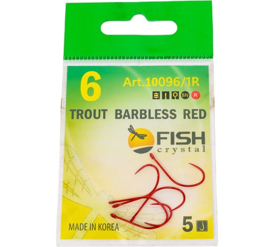 Крючок FISHCRYSTAL FS TROUT с большим ухом, без бородки, №6, red, 5 шт 10096/1R-06F
